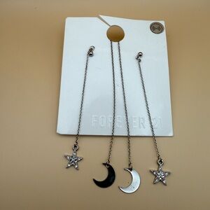 Forever 21 Women’s Moon And Star Long Earrings Women’s Silver Necklace